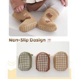 Adorel Baby Stopper Socks Lined Cotton Winter ABS Socks Pack of 5, natural