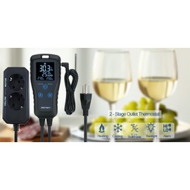 Digital Temperature Controller 2 Stage Thermostat Outlet Heating and Cooling Mode for Chest/Freezer/Refrigerator/Hombrew Fermenter/Greenhouse 110V/10A/1100W