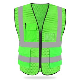 HYCOPROT High Visibility Mesh Safety Reflective Vest with Pockets and Zipper, Meets ANSI/ISEA Standards