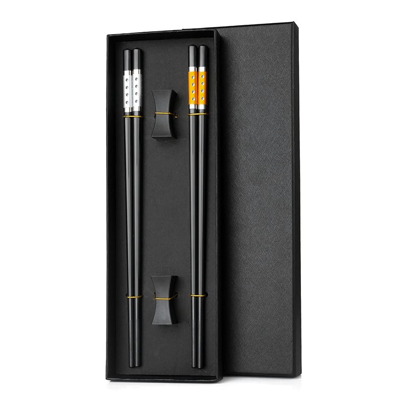 Hongyantech 2 Pairs Fibreglass Japanese Chopsticks Black + 2 Stainless