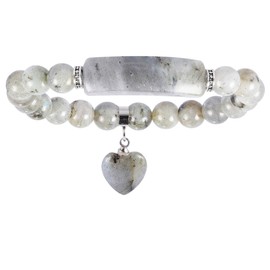 Nupuyai Gemstone Bracelet with Heart Charm Crystal Healing Stone Beads Bracelets for Men and Women, 18 centimetres, Stone, Labradorite