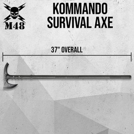 M48 Kommando Survival Axe Hiking Staff | Cast Stainless Steel Blade | Fiberglass Handle | Rubberized Blade Cover | Hiking and Camping | 37” Overall
