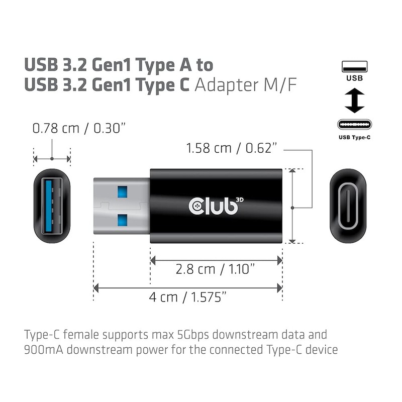 Club3D Adapter USB 3.2 Type A <> USB 3.2 Type