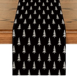 Artoid Mode Black Xmas Tree Christmas Table Runner, Seasonal Winter Kitchen Dining Table Decoration for Home Party Decor 13x72 Inch