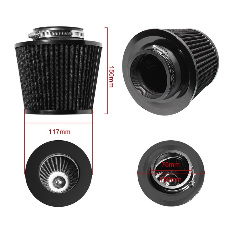 Travay 76mm 車の冷気吸気フィルター誘導ホースパイプマッシュルームヘッドオートバイキャブレターエアフィルタークリーナー吸気管 (BK)