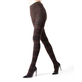 MeMoi Glasgow Plaid Cotton Tights for Women, Cozy Sweater Tights, Warm and Fashionable Patterned Tights - Brown Heather 3X-4X