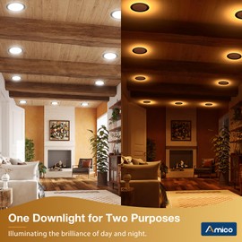 Amico 6 Pack Black 6 Inch 5CCT LED Recessed Ceiling Light with Night Light, 2700K/3000K/3500K/4000K/5000K Selectable Ultra-Thin Lighting, 12W=110W, 1100LM, Dimmable Canless Wafer Downlight - ETL&FCC