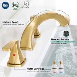 PARLOS 2-Handle Widespread Bathroom Faucet with Metal Pop Up Drain and cUPC Faucet Supply Lines, Brushed Gold, Doris 1417208