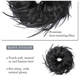 Hairro Hair Bun Hair Piece Messy Bun Hair Extension Updo Hairpieces Fluffy Tousled Scrunchy Synthetic Scrunchies Wavy Up Do Black Donut Wrap On Chignons Stretchy Elastic Ponytail For Women 45g #1