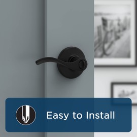 Weiser Belmont Matte Black Door Handle, Reversible Privacy Lever, Interior Door Handles for Bedroom and Bathroom Doors, Keyless Bathroom/Bedroom Door Lock, Traditional Home Décor