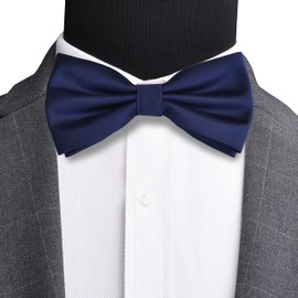 Branduce Juego de pajarita y bolsillo cuadrado de color sólido para hombre, Azul marino, general