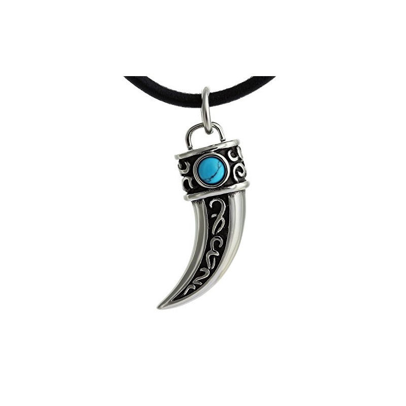 DonDon Men's Necklace Leather and Tooth Pendant / Stainless Steel