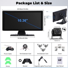 1080P 4K RV Backup Camera System Portable Wireless Apple Carplay/Android Auto Mirror Link Smart Player 10.36 inch Touchscreen Reverse Monitor DVR Loop Recording 4 Split Screen Bluetooth USB TF