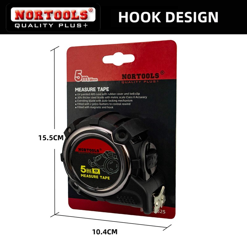 NORTOOLS 5M Retractable Tape Measure with Auto-Lock Professional for Measuring