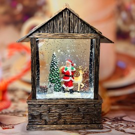 Christmas Snow Globes, Santa Claus with Reindeer Scene Snow Globes, Glittering Snow Globe Lantern USB or Battery Powered for Desktop Ornament and Christmas Decoration