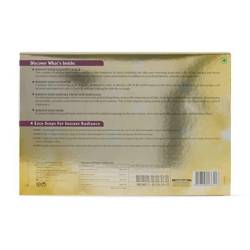 Lotus Herbals Radiant Gold Facial Kit For Instant Glow With