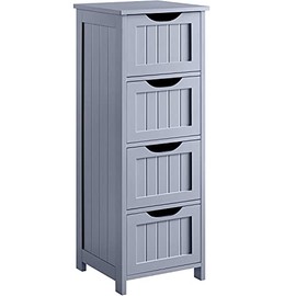 Yaheetech Bathroom Floor Cabinet, Wooden Side Storage Organizer, 4 Drawers Free-Standing Cabinet for Bathroom/Bedroom/Hallway/Living Room, Gray