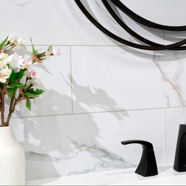 Palisade 22.8" x 7.31" Interlocking Vinyl Waterproof Backsplash Tiles in Carrara Marble - Grout-Free, Easy Install & UV Resistant, Ideal for Kitchen & Bathroom (10 Pack)