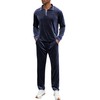 LecGee 2 Piece Men's Long Sleeve Velvet Tracksuits Set Elastic