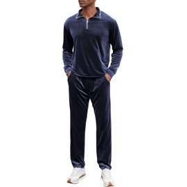 LecGee 2 Piece Men's Long Sleeve Velvet Tracksuits Set Elastic Pant Half Zip Casual Jogging Sweatsuit Set(GRBL,XXL)