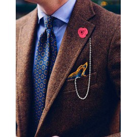 VVCome Classic Rose Lapel Chain for Men Flower Booch Lapel Pin with Long Chain Suit Shirts Clothing Accessories (Hot Pink Silver)