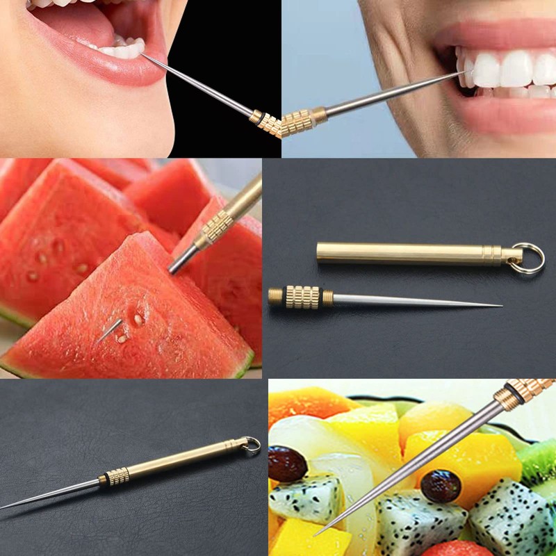 Pack of 6 Portable Titanium Toothpicks Metal Toothpicks with Keychain