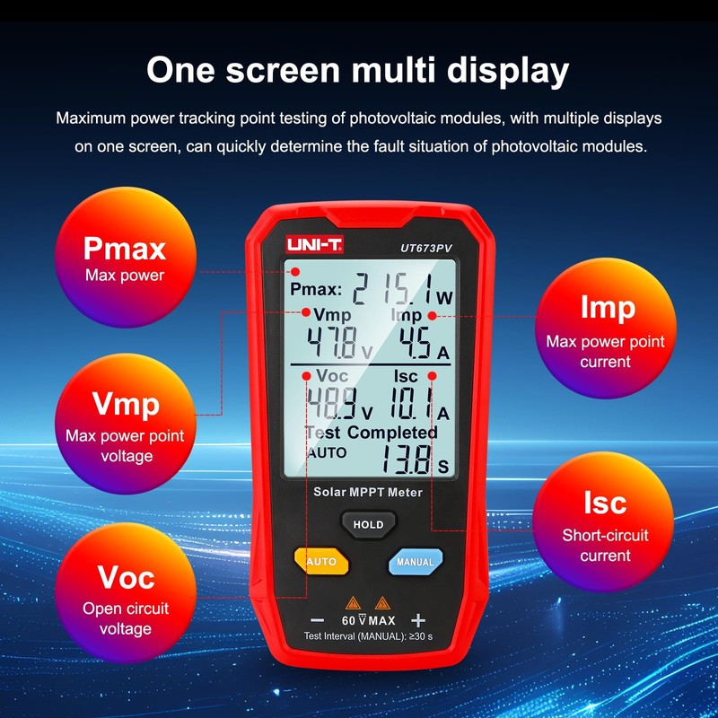UNI-T UT673PV Solar Panel Tester, Solar MPPT Meter, 800W Photovoltaic