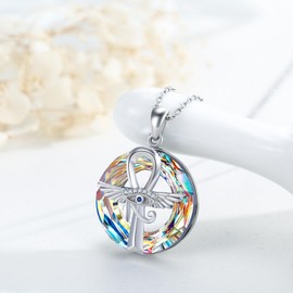 ABIGY Ankh Chain 925 Sterling Silver Eye of Horus Pendant Necklace Egypt Jewellery Gift Egyptian Cross Pendant for Women, Sterling Silver, Crystal