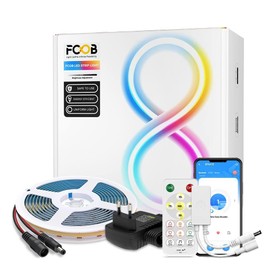 FCOB COB 24V Kit Flexible High Density LED Light Natural White 4000K 5M/16.4FT 320LEDs/M 8mm Width with SP641E Bluetooth App Controller & Power Supply FOB CRI90 + LED Strip for Room Home Decoration