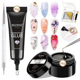 MIZHSE 15g Rhinestone Glue Gel and 15g 3D Nail Sculpting Gel, Clear Nail Builder for 3D Nail Art Nail Gem Glue Charms Multifunctional Nail Art Decoration for Ladies