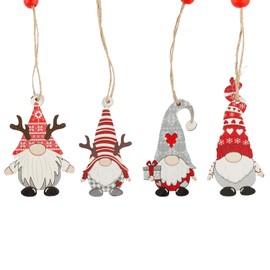 Tabanzhe 12PCS Christmas Tree Pendants,Christmas Wooden Hanging Ornament Set,Cute Faceless Doll Gnome Charms Xmas Santa Elf Decoration Craft Gifts for Kids Home Party Decor(Style C)