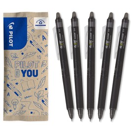 Pilot Set of 5 Frixion Point Clicker Rollerball Pens 0.5 mm with Erasable Thermosensitive Ink - 5 x Black - Fine Tip Rollerball Pen - Refillable - Magic Pen, 1 Piece (Pack of 5)