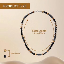 Solbrezeni Mens Necklace Gifts, Obsidian Tiger Eye Hematite Black Necklace For Men, Natural Gemstone Mens Jewellery, Mens Beaded Necklace Gifts For Dad Fathers Day Birthday