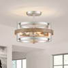 WUZUPS 3-Light Metal Drum Chandelier Imitation Wood Grain Shade Round