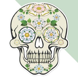 Large 210mm 'Yorkshire Rose Sugar Skull' Permanent Sticker Decal for Cars/Windows/Bins/Walls etc (DW00091258)