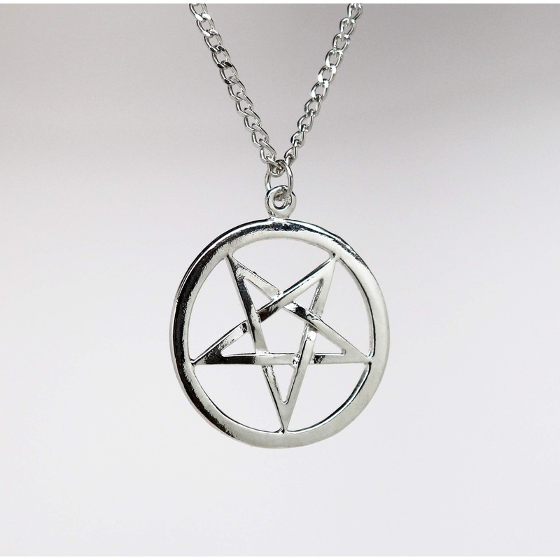 Real Metal Inverted Pentacle Pentagram Satanic Polished Silver Finish Pendant
