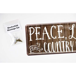 helges-shop Peace Love and Country Music - Metal Sign for Country Music Enthusiasts - Retro Decorative Sign for Bar Pub Music Room Exercise Room - Wall Decoration Including Tin Sign Mounting Aid - 28