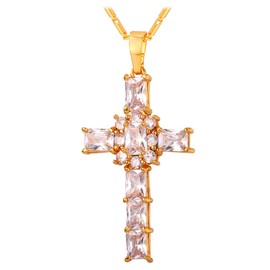 U7 Diamond Cross Pendant with 18K Gold Plated Chain 22" Diamond Accented Cubic Zirconia Crystal Cross Necklace for Women