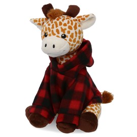 DolliBu Giraffe Stuffed Animal with Plaid Red Hoodie Sweater and Personalization - Cute Giraffe Plush Lumberjack Stuffed Toy with Plaid Jacket Dress Up for Christmas, Holiday, Winter - 10 Inches