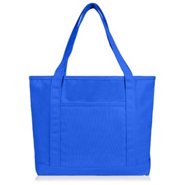 DALIX 20" Solid Color Cotton Canvas Shopping Tote Bag in Royal Blue