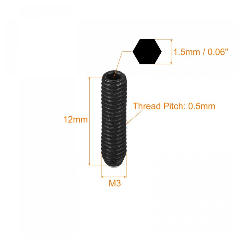 sourcing map Ball Point Set Screws, 10pcs M3 x 12mm