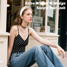 4 cm Women's White Beautiful Headband with Fabric Padded, Hippie Hair Accessories, Wide Hair Band, Padded Headband, Basic All Occasion Accessories for Women Girls