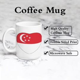 DecStic Singapore Flag Funny Coffee Mugs Heart National Flag White Coffee Mugs 15oz Patriotic Flag Christmas Gift For Friend Mom Dad Boss Housewarming Gift