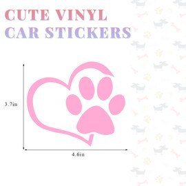 SHMZK Pet Dog Paw Print Car Decal, 4.6"×3.7" Love Heart Dog Paw Car Sticker, Waterproof Cute Pet Puppy Paw Print Decal for Auto Window Bumper Laptops, Car Decorative Sticker Accessories (Pink)