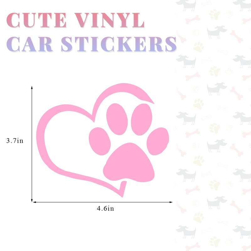 SHMZK Pet Dog Paw Print Car Decal, 4.6"×3.7" Love Heart