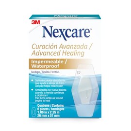 Nexcare 3M, Venditas Impermeables Curación Avanzada,Tamaño Regular, con Gel Absorbente Hidrocoloide, 26mm x 57mm, Caja con 6 pzs