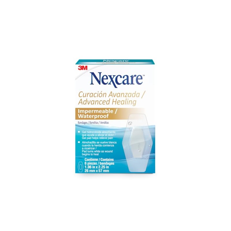 Nexcare 3M, Venditas Impermeables Curación Avanzada,Tamaño Regular, con Gel Absorbente