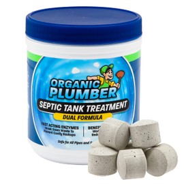 Organic Plumber Septic Tank Cleaner Treatment, Bacteria x Natural Enzyme Flushable Bio Tabs, Rid Sewage Waste & Clean Field System, 1 Year of Tablets