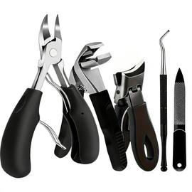 Heavy Duty 시니어용 두꺼운 손톱용 발톱깎이, 잉그로운 발톱 제거 키트 5Pcs, 헤비 듀티 경사 손톱깎이, 긴 손잡이 넓은 턱을 가진 남성용 각진 머리 발톱깎이 [4Pcs Nail Clippers Set-black] Thick Nail Clippers for Seniors, Ingrown Toenail Removal Kit 5Pcs, Heavy Duty Angled Nail Clipper, Long Handle Wide Jaw Men's Sq