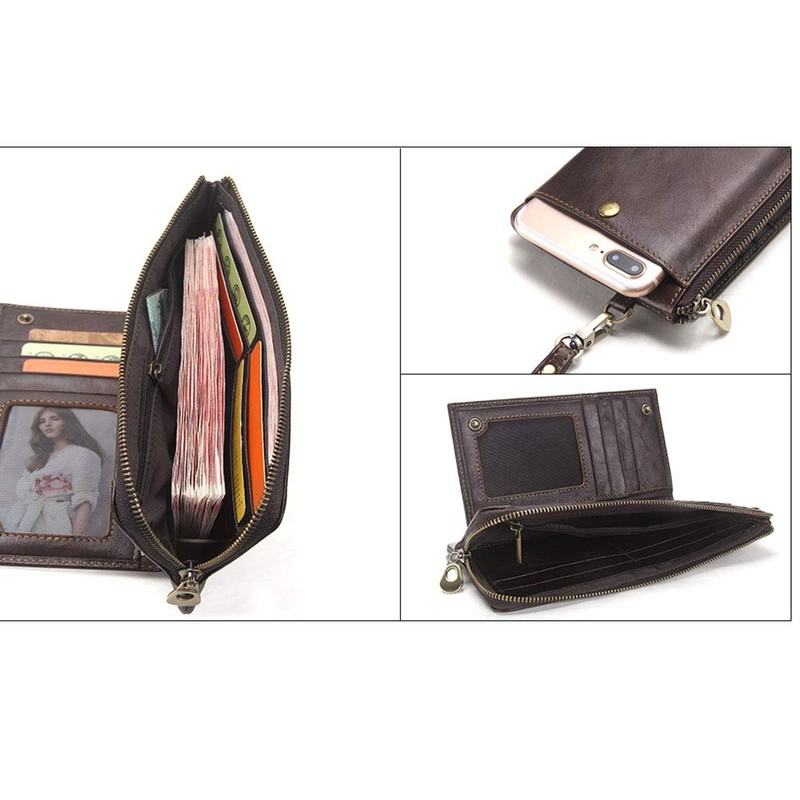 Contacts Frauen Echtes Leder RFID Blocking Card Münzhalter Kupplung Brieftasche